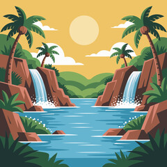 Obraz premium Tropical waterfall landscape jungle nature scene