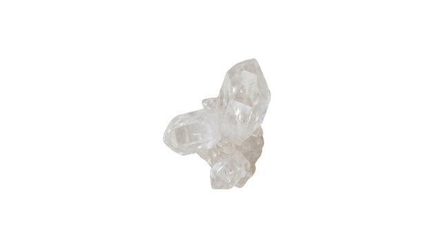 Clear Quartz Crystal Cluster on White Background.