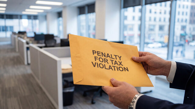 Tax violation penalty notice and corporate fiscal non compliance consequence for business regulatory risk management and financial legal accountability awareness