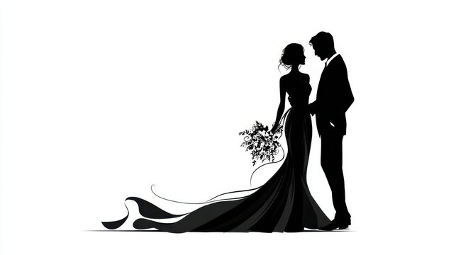 Elegant silhouette of a bride and groom embracing during their first dance. A newlywed couple shares an intimate moment, captured in a timeless silhouette during their wedding reception dance
