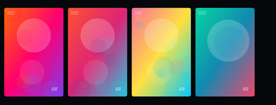 Colorful gradient backgrounds, vibrant rectangle textures, abstract design elements, 4 panel vector set