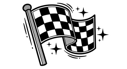 Naklejka premium Hand drawn checkered flag with stars doodle style illustration.