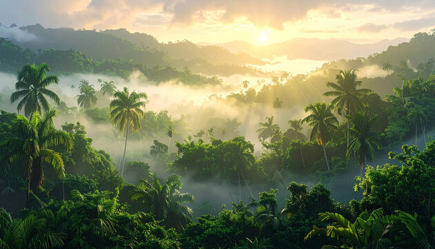 Misty Tropical Rainforest Landscape