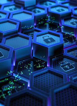 Cyber Security and Data Protection Concept on Hexagonal Grid