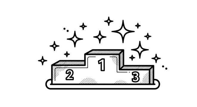 Shiny Winner Podium with Numbers 1 2 3 Hand Drawn Doodle.
