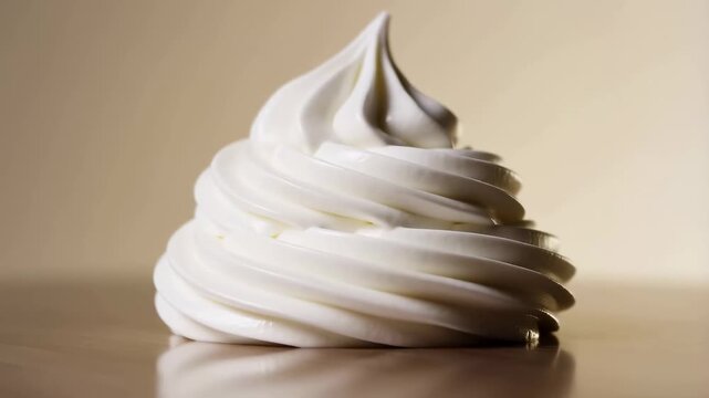 Creamy swirl of soft serve ice cream on a wooden surface. Ideal for dessert presentations and food-related content