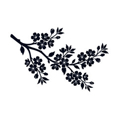 Fototapeta premium Silhouette of delicate flowering branch in deep navy