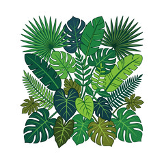 Lush tropical foliage collage with vibrant green leaves © gilang
