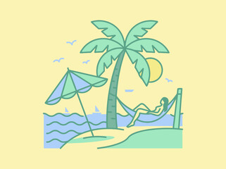 Obraz premium A woman relaxes in a hammock on a tropical beach
