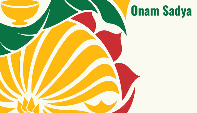 Flat vector Onam set with overlapping forms, payasam, traditional motifs, organic flow for email banner