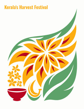 Bold vertical Onam with overlapping forms, festive energy, cream breathing space for text overlay design