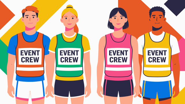 Diverse event crew team standing together.