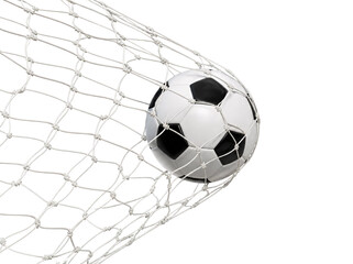 Fototapeta premium Soccer ball in goal net isolated on transparent background