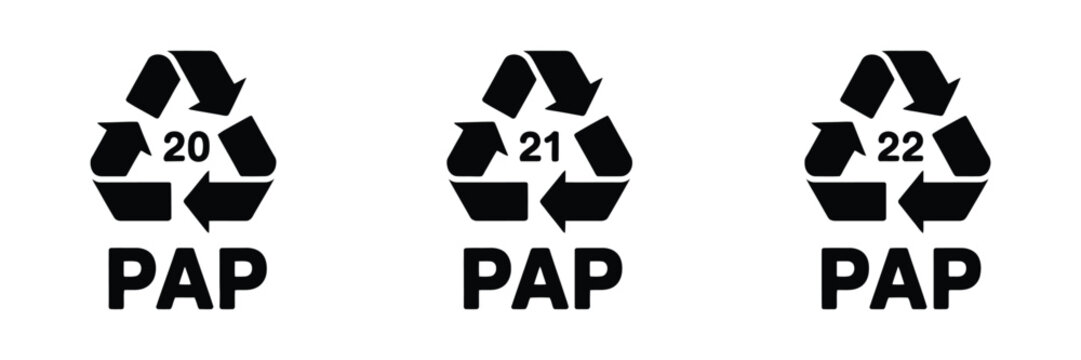 Paper Recycling Symbol Set Featuring Recycling Codes Icons for Environmental Sustainability and Waste Management
