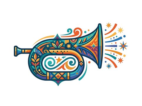 Ornate brass instrument with festive patterns