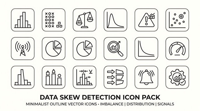 A collection of data skew detection icons displays various statistical imbalance signals.