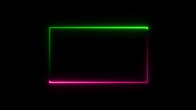 Glowing rectangular frame with vibrant pink and green neon light lines on a solid black background for digital display and border framing