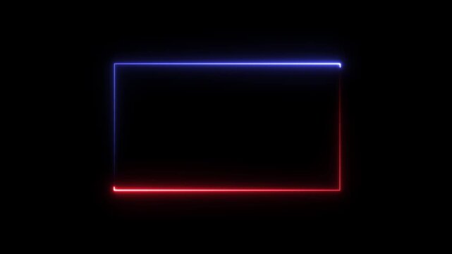 Glowing rectangular frame with vibrant red and blue neon light lines on a solid black background for digital display and border framing