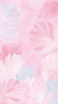 Soft pink and pastel blue foliage pattern on textured background, delicate botanical illustration