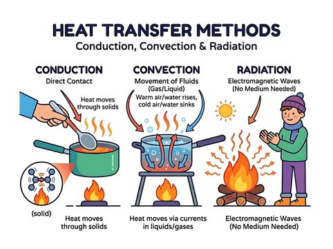Heat transfer methods conduction convection radiation explained