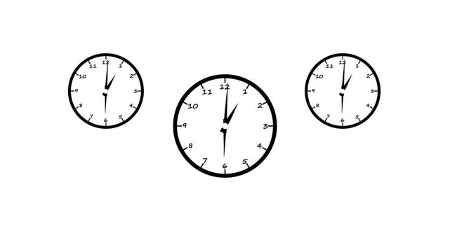 Three circular analog clocks with black frames and white faces displaying the same time on a plain white background for time management concepts