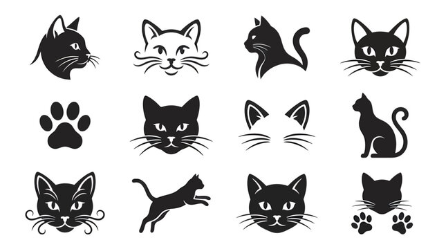 Black and white cat faces collection.