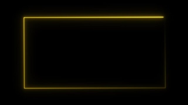 Glowing yellow neon rectangular frame outline on a deep black background for digital overlays and minimalist border
