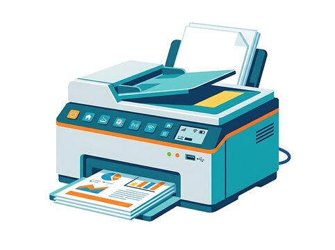 Modern multifunction office printer scanning and printing document