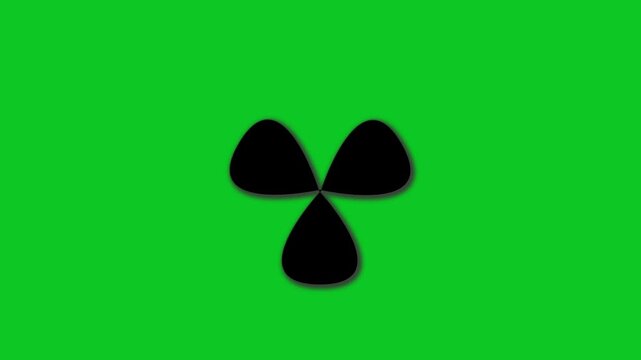 A black three leaf clover shape with a subtle grey drop shadow isolated on a bright green background for chroma key and editing purposes