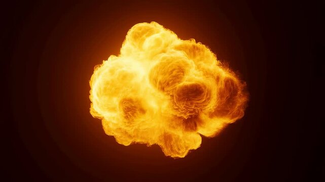 Explosive fireball with vibrant orange flames and smoke billowing outward. Represents power, destruction, and dramatic visual effects for film and media