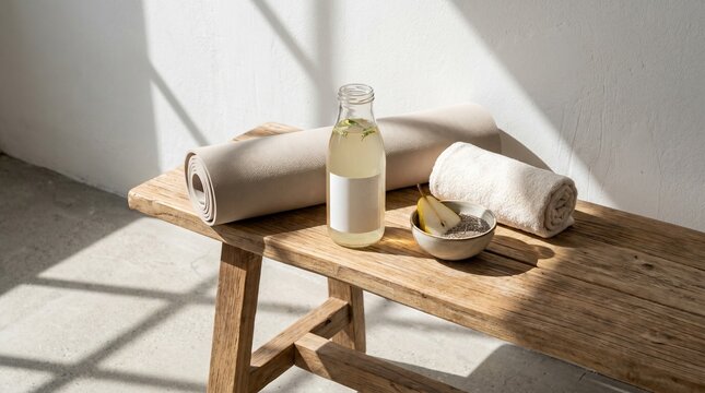 Post Movement Botanical Drink With Wellness Props In Bright Studio