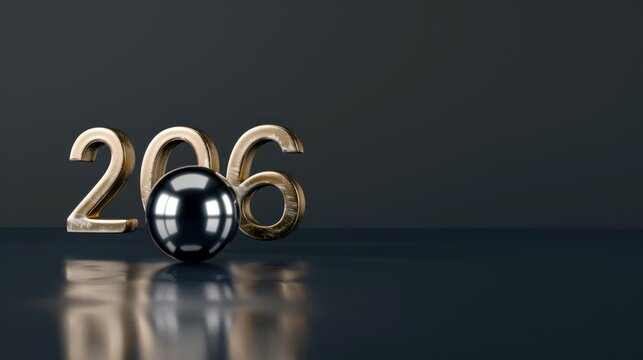 Number 206 with Metallic Ball on Reflective Surface in Dark Background