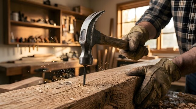 A man is striking something with a hammer