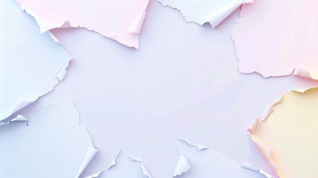 Pastel Colored Torn Paper Edges on White Background Minimalist Artistic Texture