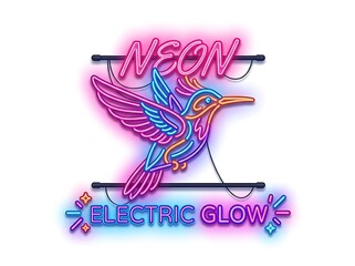 Naklejka premium Hummingbird neon sign electric glow illustration