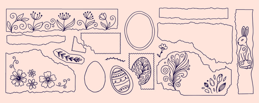 Easter egg decorative frames, holiday celebration doodle set, festive spring border collection, seasonal egg pattern dividers, traditional easter stationery design, hand drawn egg frames, creative hol