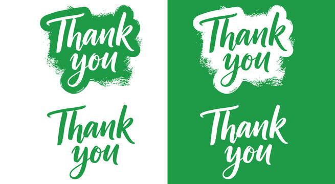 Thank you green badge greeting icons set