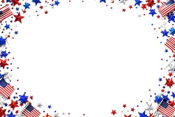 Obraz premium Patriotic Confetti Stars Border Frame Center Copy Space Fourth July Celebration