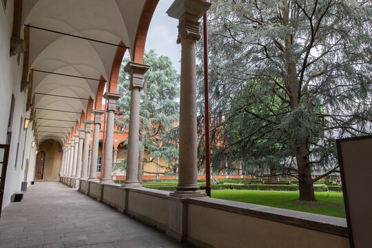 Нistoric Cloister Arcade with Columns and Garden Courtyard in Milan, Italy. 06.10.2026 18:00:39