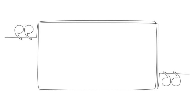 animated minimalistic continuous line drawing of quotation marks with text box, abstract quote frame, speech or quote symbol line art animation