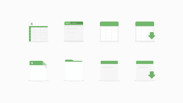 Flat Vector Icons Representing Spreadsheet And Document Files With Download Arrows On White Background icon file worksheet table data
