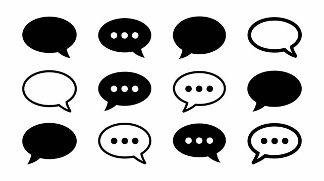 Collection Of Speech Bubble Silhouettes With And Without Ellipsis On White Background chat balloon dialogue box conversation communication message
