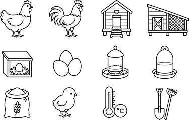 Chicken Farming and Chicken Coop Line Art Icon Set Collection © Mediasegment