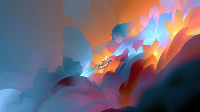 A female warrior mage floating in a cosmic galaxy surrounded by glowing nebula energy and drifting space particles.