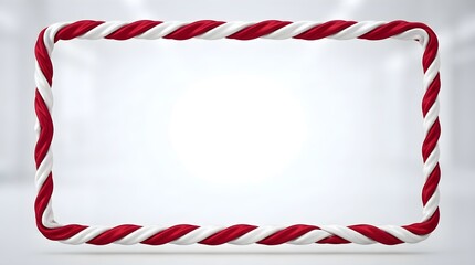 Fototapeta premium Festive Christmas Candy Cane Frame with Red and White Peppermint Twisted Candy Border on White Background