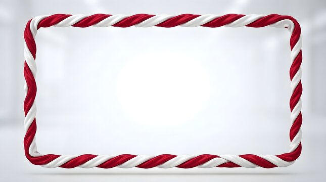 Festive Christmas Candy Cane Frame with Red and White Peppermint Twisted Candy Border on White Background
