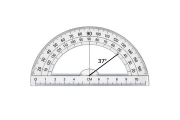 Obraz premium A close-up of a protractor on a clean white background, ideal for illustrating mathematical concepts or product design