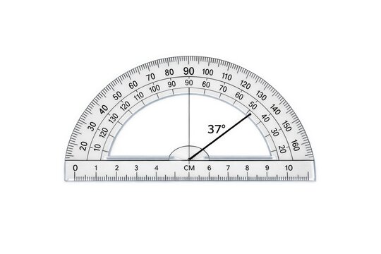 A close-up of a protractor on a clean white background, ideal for illustrating mathematical concepts or product design