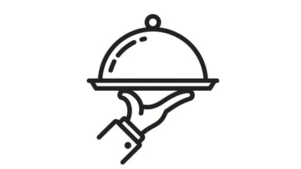 Fototapeta premium Minimalist line art icon of a hand serving a covered platter for restaurant
