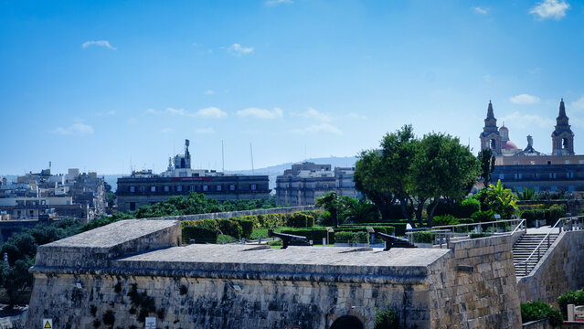 Massive Limestone Defensive Walls and Bastions of Valletta Malta